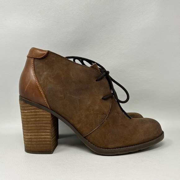 Tommy Hilfiger Women’s Brown Leather Ankle Boots Booties 8 Chunky Heel Lace Up - Picture 2 of 13